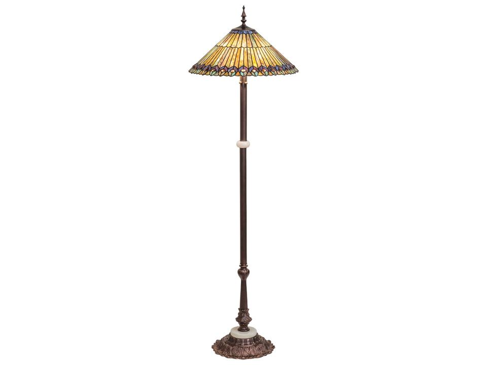 Tiffany Jeweled Peacock 3-Light Floor Lamp in Mahogany Bronze