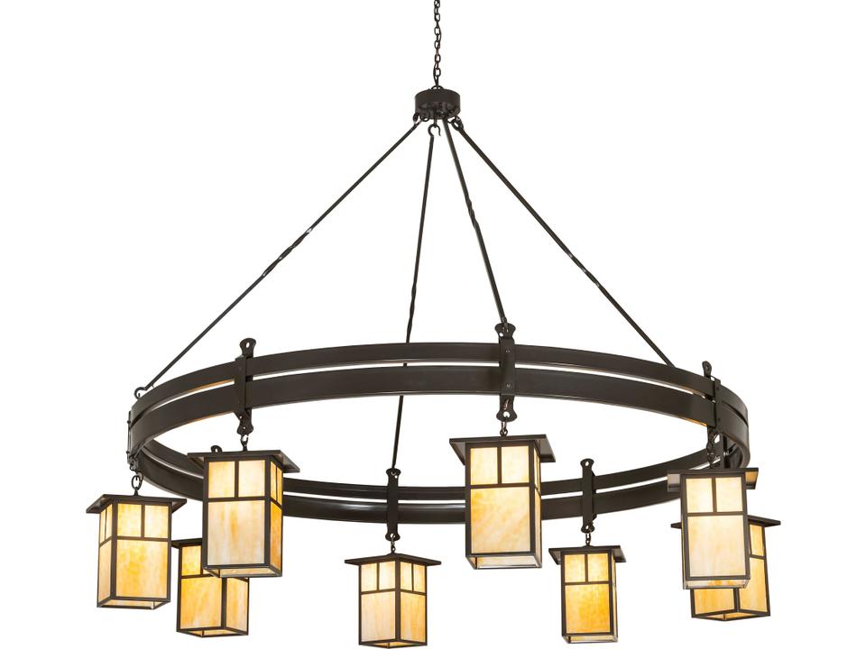 Beartooth 8-Light Beige Art Glass Traditional Chandelier in Timeless Bronze
