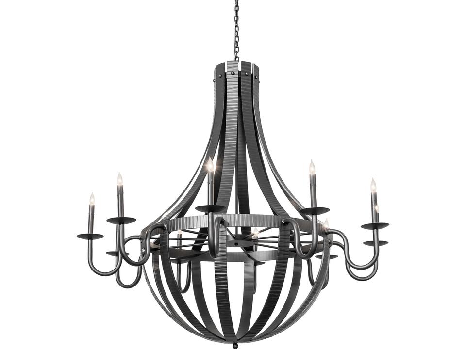 Barrel Stave 10-Light Wrought Iron Candelabra Chandelier