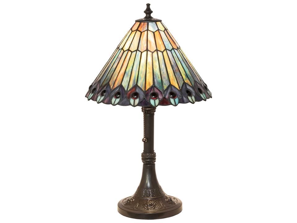 Tiffany Jeweled Peacock 1-Light Table Lamp in Mahogany Bronze