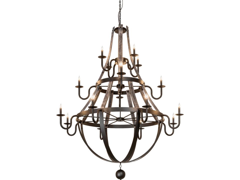 Barrel Stave 16-Light Oil Rubbed Bronze gray Reclaimed Elm Traditional Candelabra Tiered Chandelier