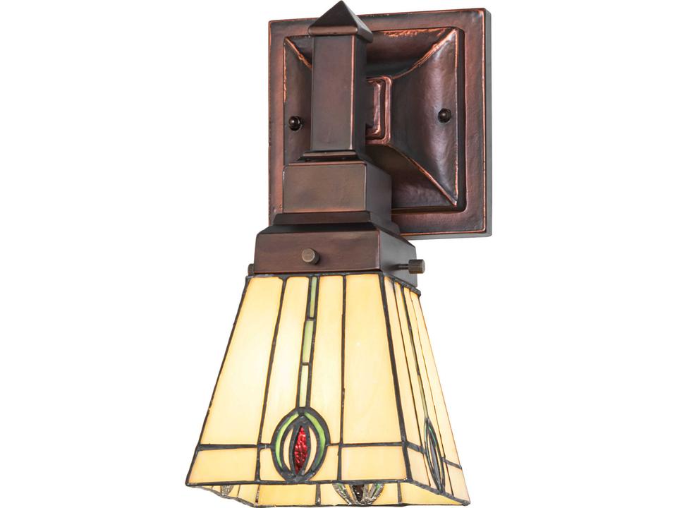 Spear 1-Light Traditional Wall Sconce in Mahogany Bronze with Tiffany Glass