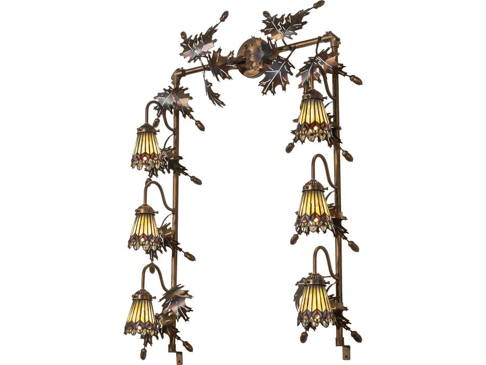 Tiffany 6-Light Tiffany Jeweled Peacock Vanity Light in Mahogany Bronze