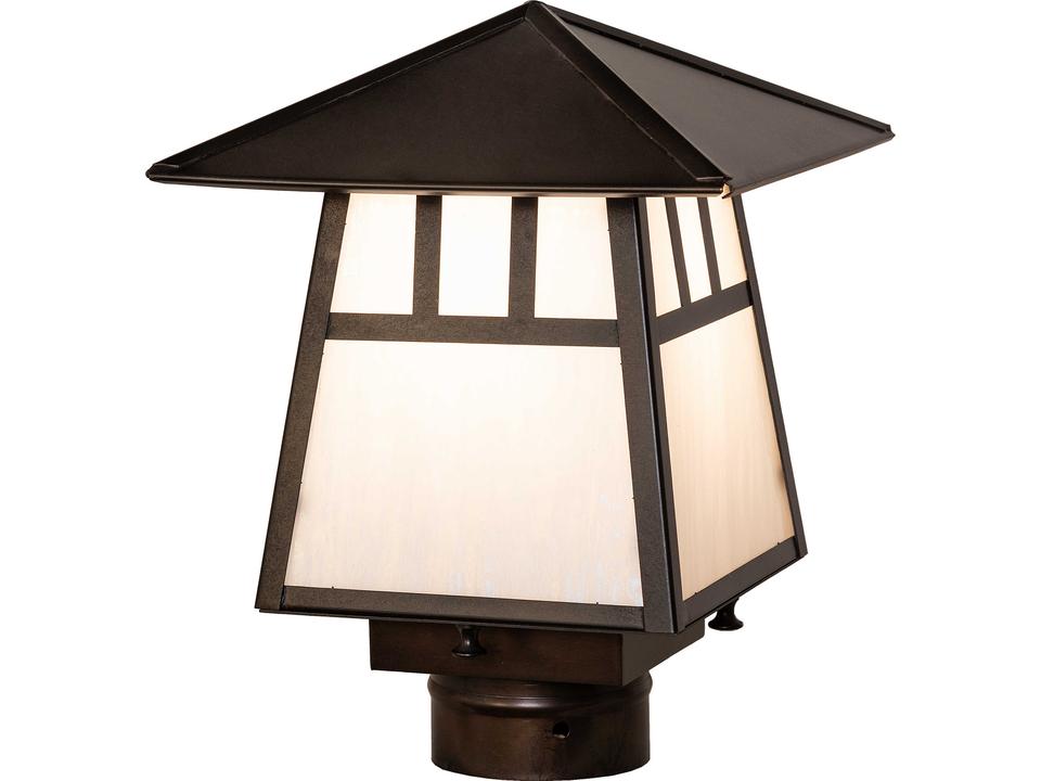 Stillwater 1-Light Outdoor Post Light in Craftsman Brown with White Art Glass