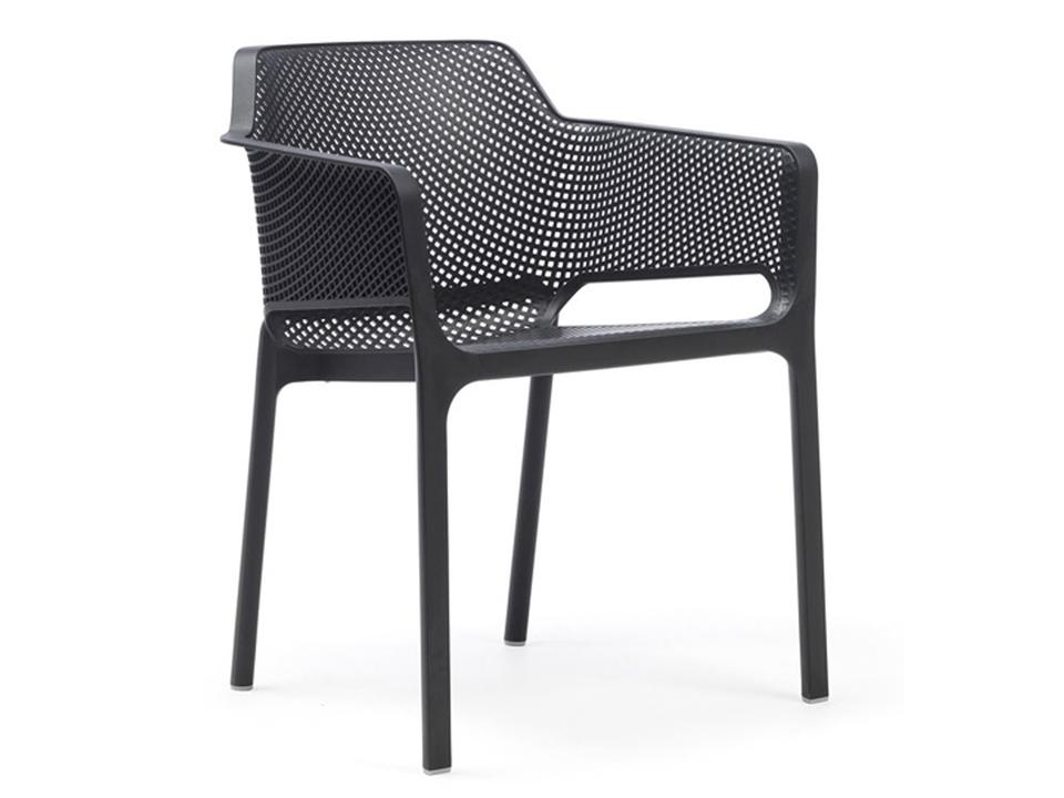 Net Stackable Fiberglass Resin Dining Arm Chair in Anthracite