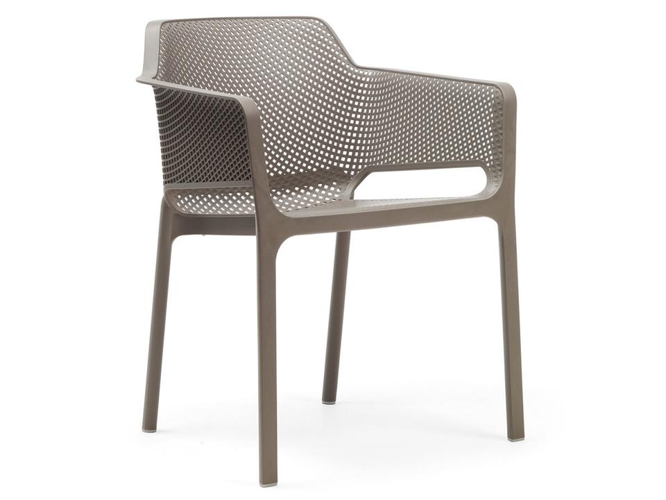 NET Fiberglass Resin Stackable Dining Arm Chair in Tortora