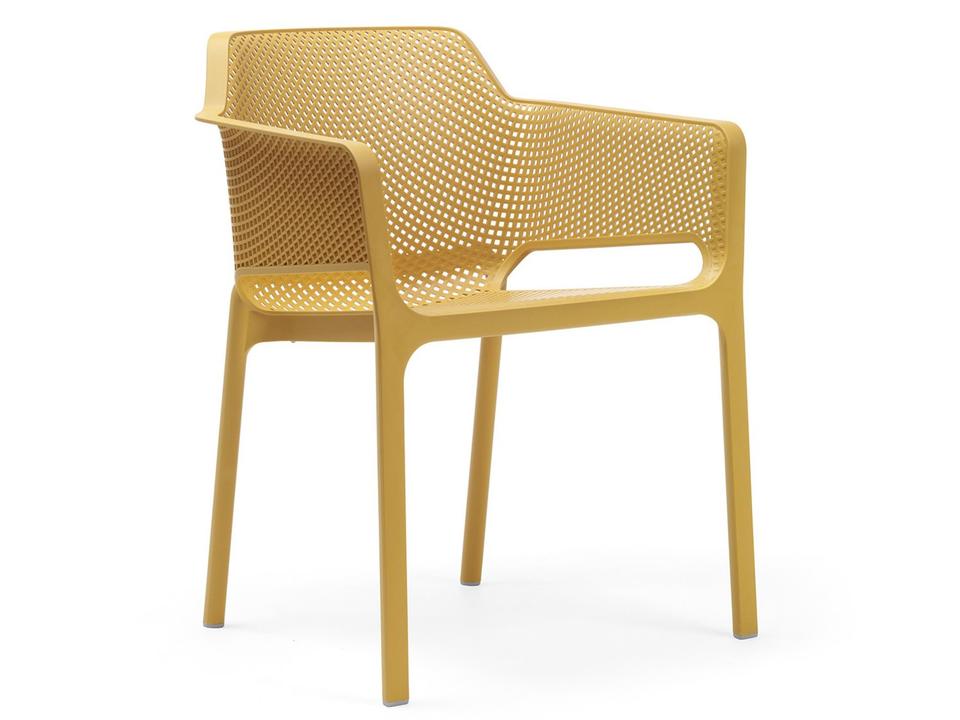 NET Fiberglass Polypropylene Stackable Dining Arm Chair in Senape