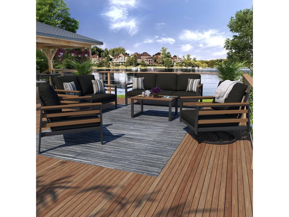 Hanover Slat 5 Piece Dark Gray Aluminum Outdoor Lounge Set