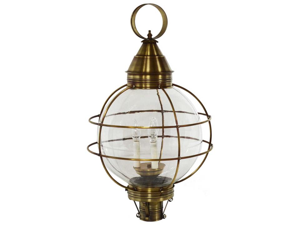 Round Onion 3-Light Outdoor Post Lantern in Antique Brass with Clear Seedy Glass