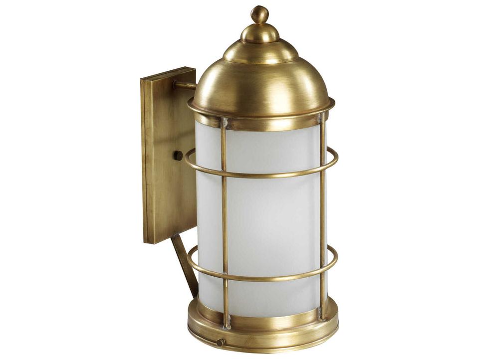 Nautical 1-Light Outdoor Wall Lantern in Antique Brass with Frosted Glass