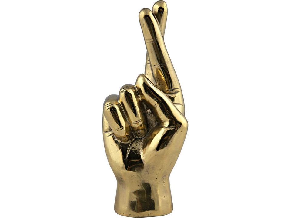 Fingers Crossed Decorative Sculpture in Antique Brass Finish