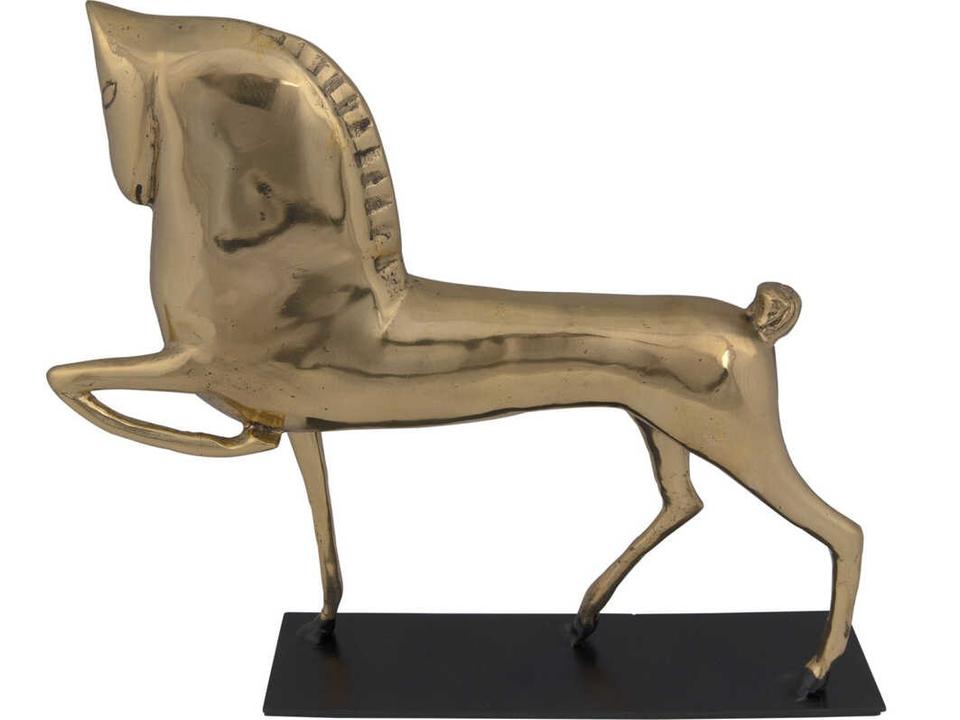Horse On Stand Brass Decorative Sculpture with Matte Black Base