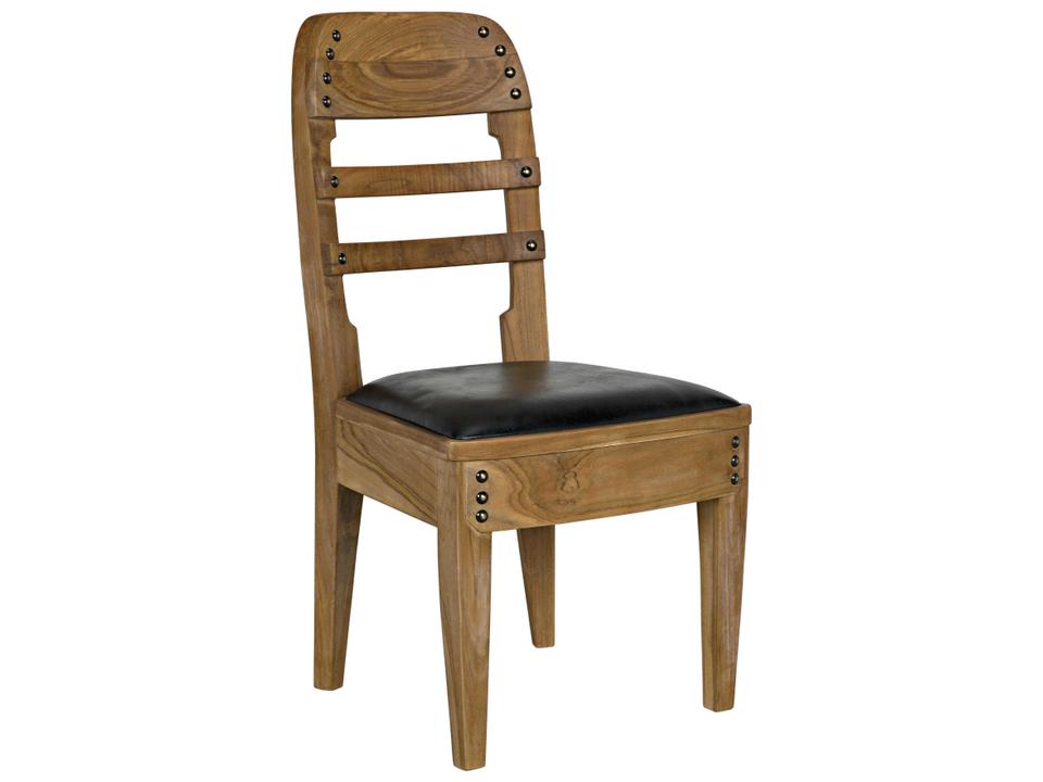 Laila Leather Upholstered Teak Wood Dining Side Chair in Black