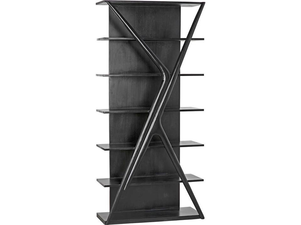 Vetra Hand Rubbed Black Bookcase with Teak and Veneer
