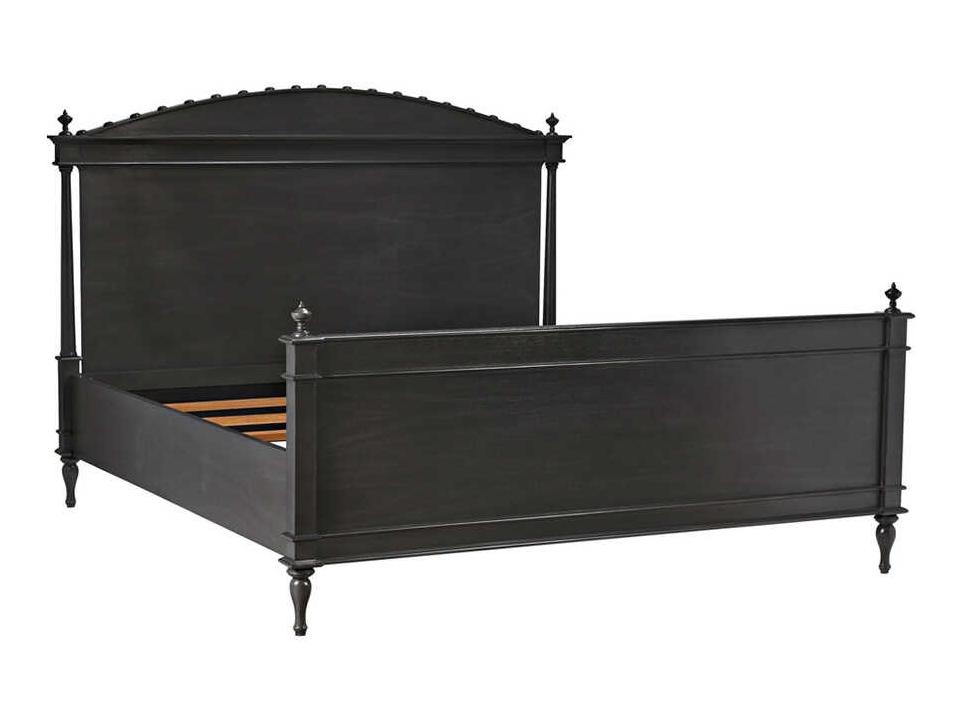 Owen King Panel Bed in Pale Mahogany Wood with Carved Headboard
