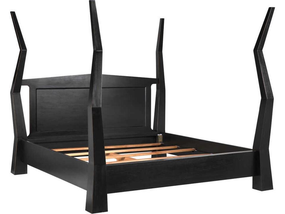 Patras Hand Rubbed Black Mahogany Wood King Four Poster Bed