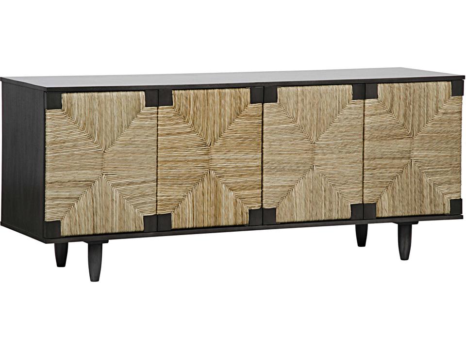 Brook 4-Door Mahogany Sideboard with Natural Rush Seagrass in Pale Finish