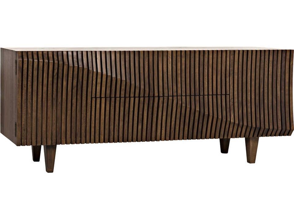 Jin Ho Dark Walnut Wood Sideboard with Hand-Carved Detail