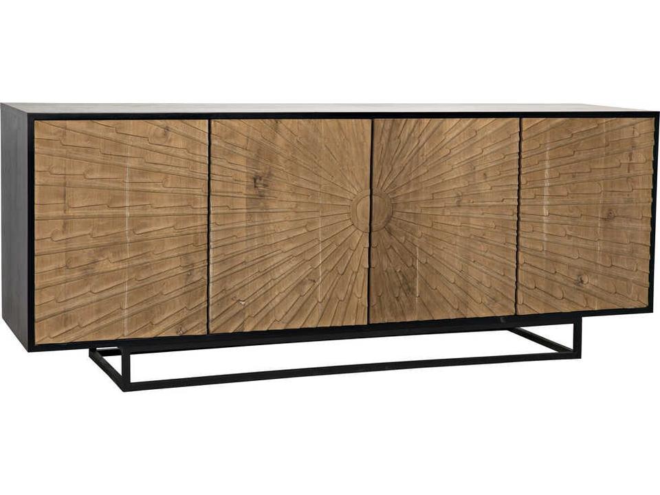 Ra Sideboard Hand Rubbed Black Teak with Starburst Carvings