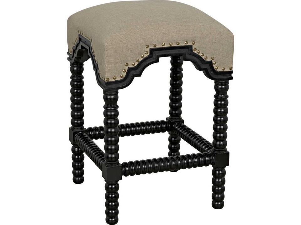 Abacus Upholstered Mahogany Counter Stool in Hand Rubbed Black with Olive Cotton