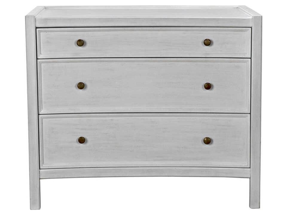 Hampton 3-Drawer Side Table in White Wash with Brass Pulls