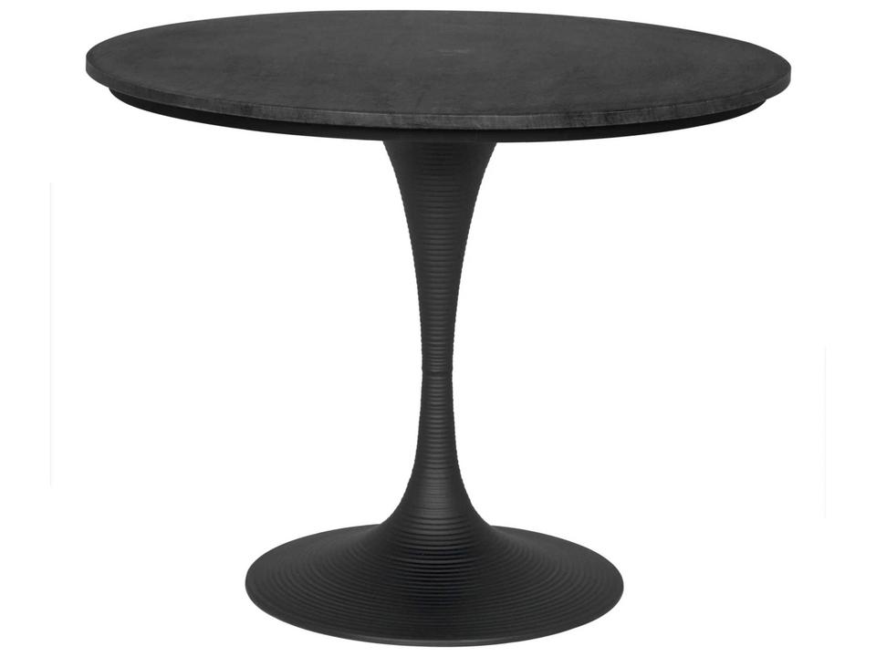 Joni Round 36-Inch Dining Table in Matte Black Steel and Night Snow Marble