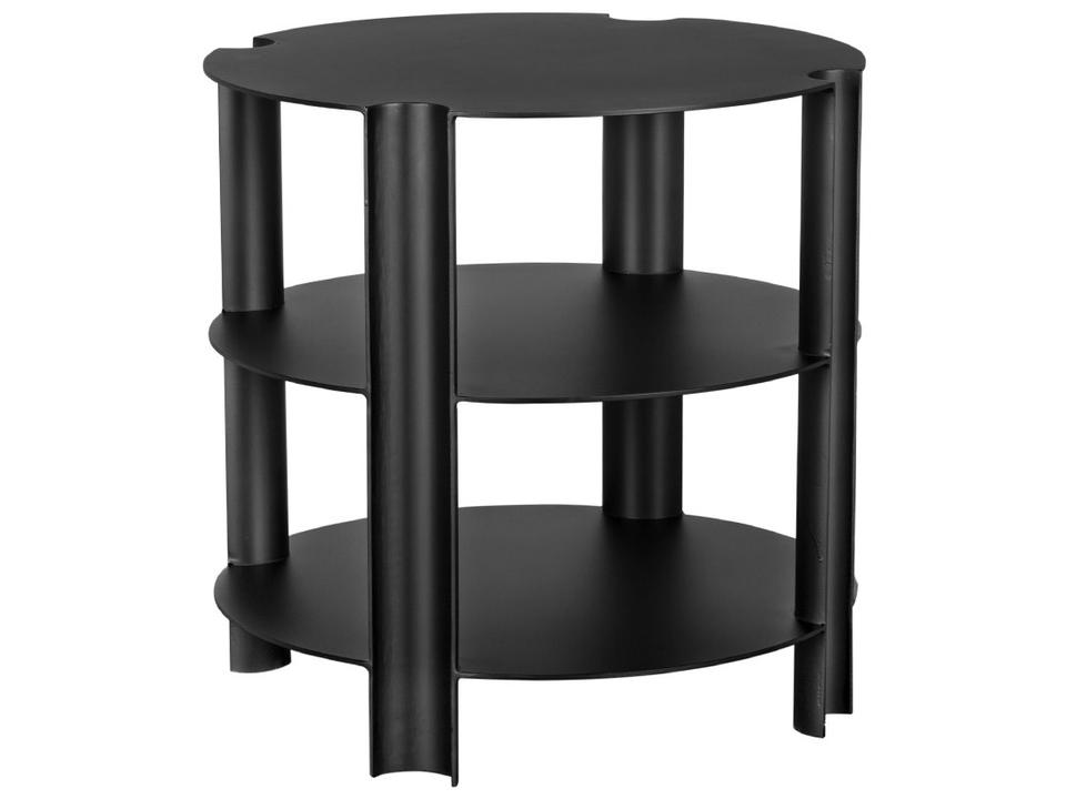 Luca Round Metal End Table with Three Tiers in Matte Black
