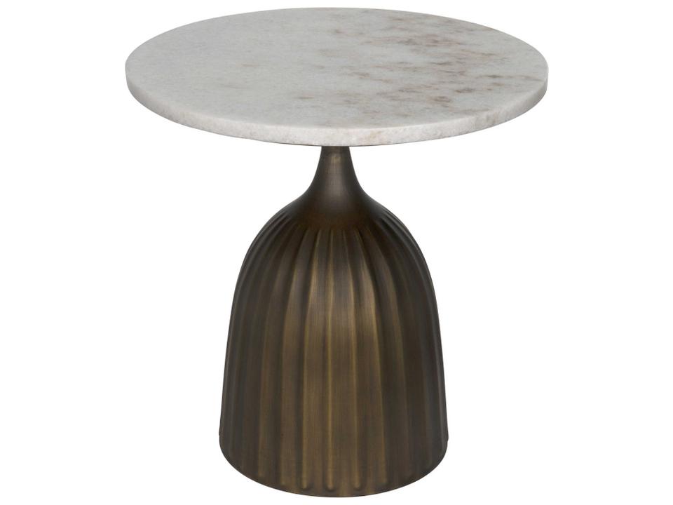 Samuel 18-Inch Round Side Table in Aged Brass and White Marble