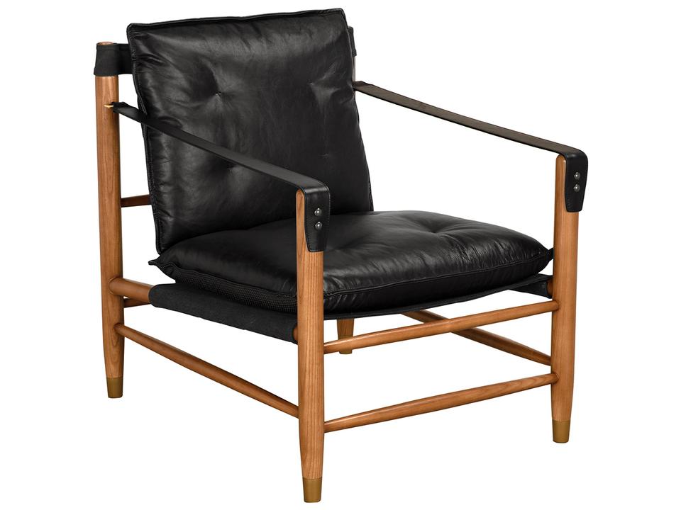 Luther Ebony Black Leather Accent Chair with Dark Walnut Frame