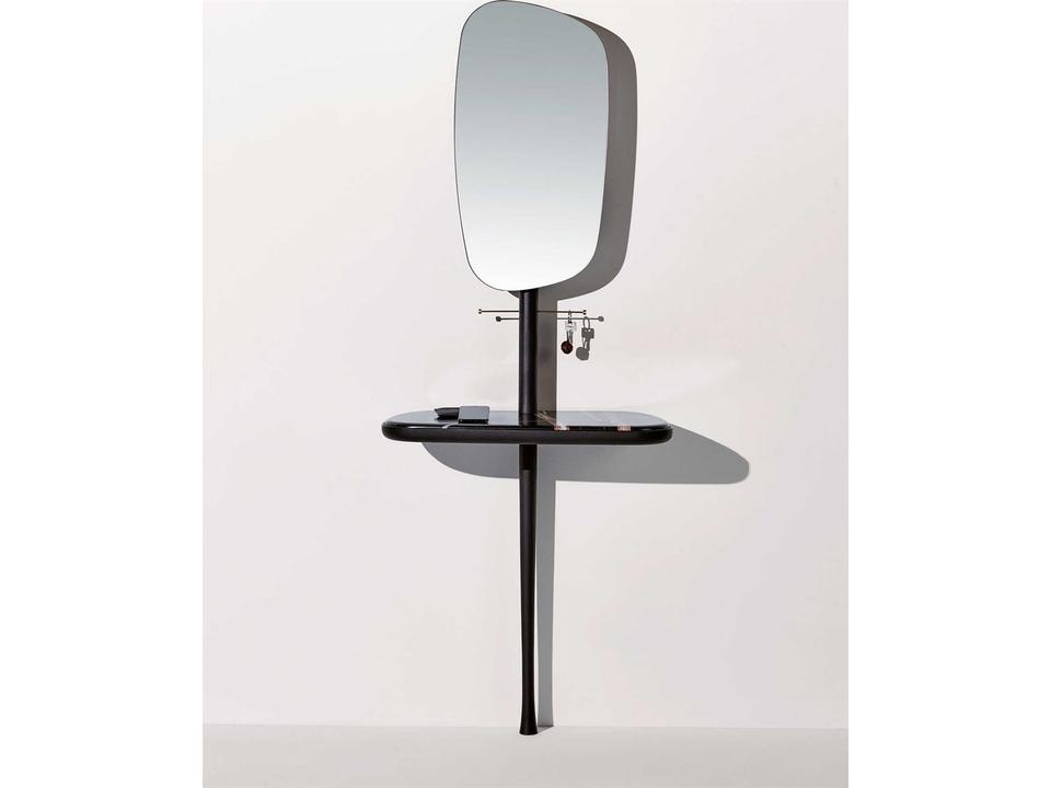 Recibidor Oval Console Table with Sahara Noir Marble and Black Stained Ash