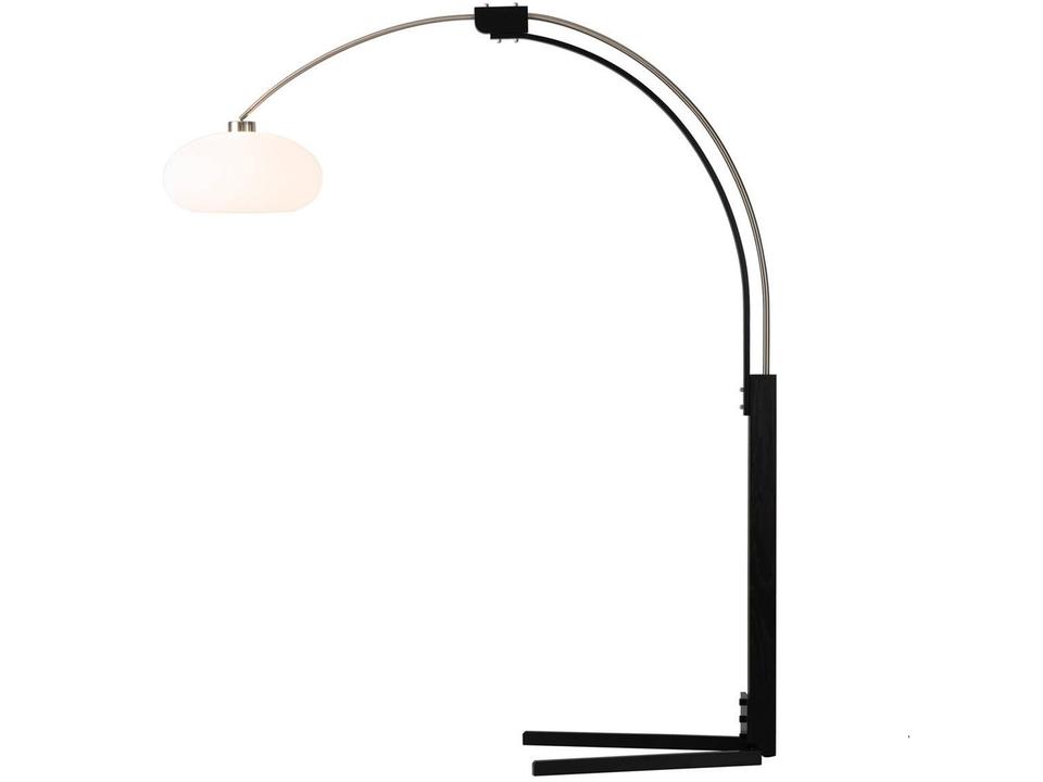 Morelli Arc Floor Lamp in Satin Nickel with Matte Black Wood and White Lucite