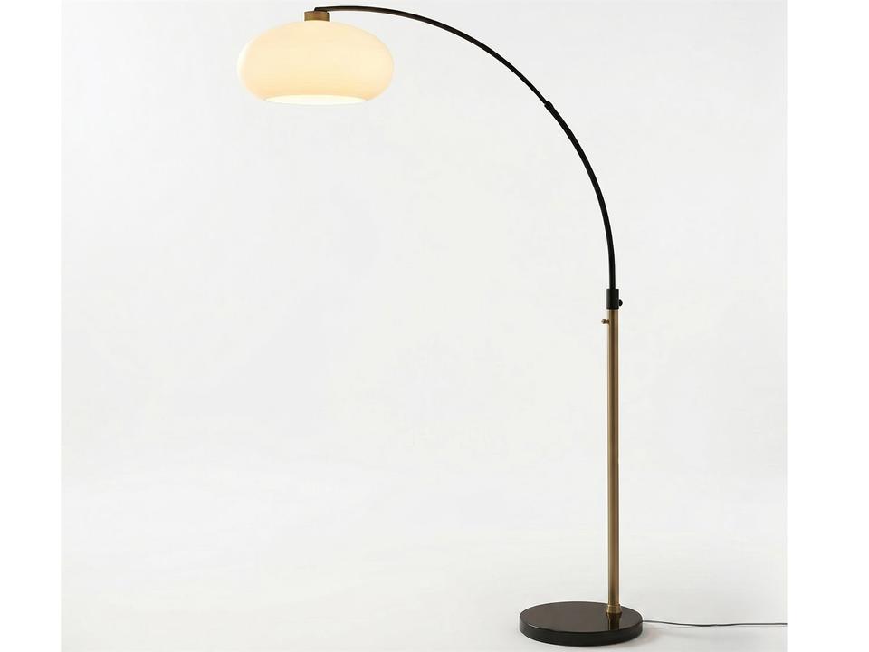 Morelli Arc Floor Lamp in Weathered Brass and Matte Black