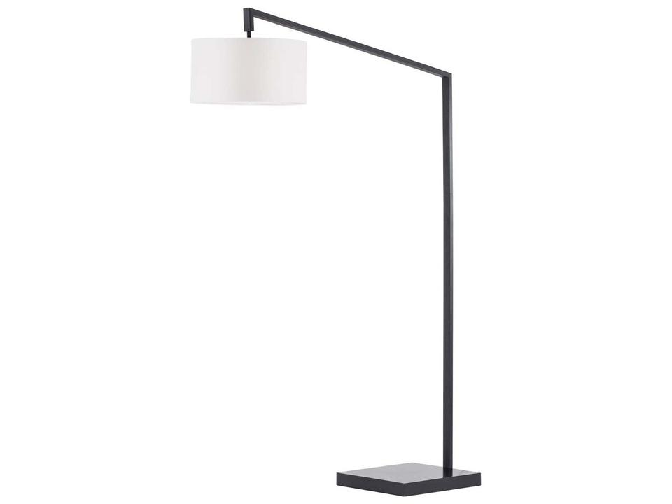 Stretch Arc Floor Lamp in Matte Black Steel with White Linen Shade