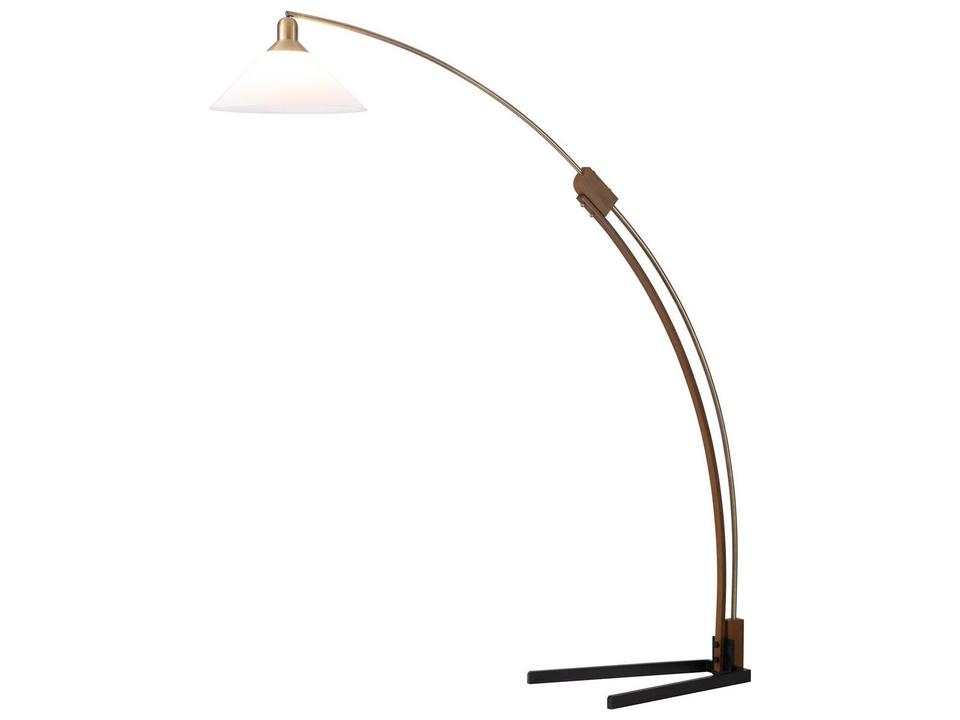 Melmar Mid-Century Modern Arc Floor Lamp in Weathered Brass and Walnut