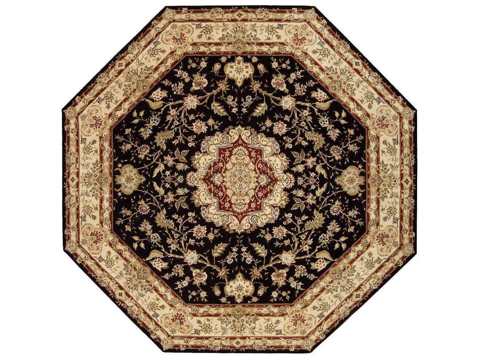 2000 Bordered Area Rug Black Octagon Traditional