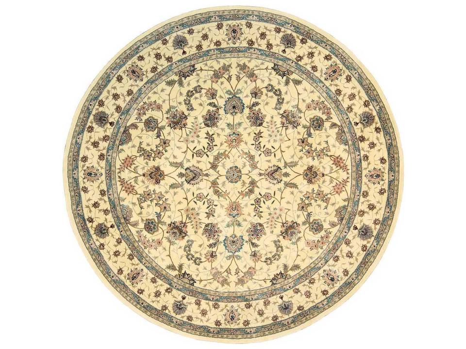 2000 8-Foot Round Ivory Bordered Traditional Area Rug