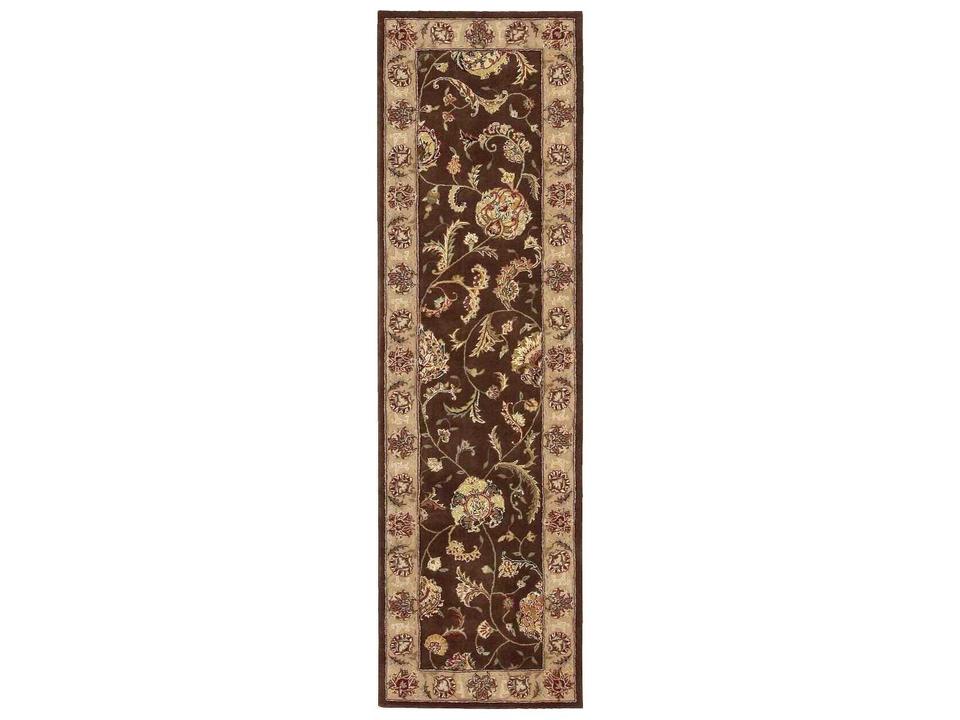 2000 Traditional Bordered Runner Rug Brown Wool Silk