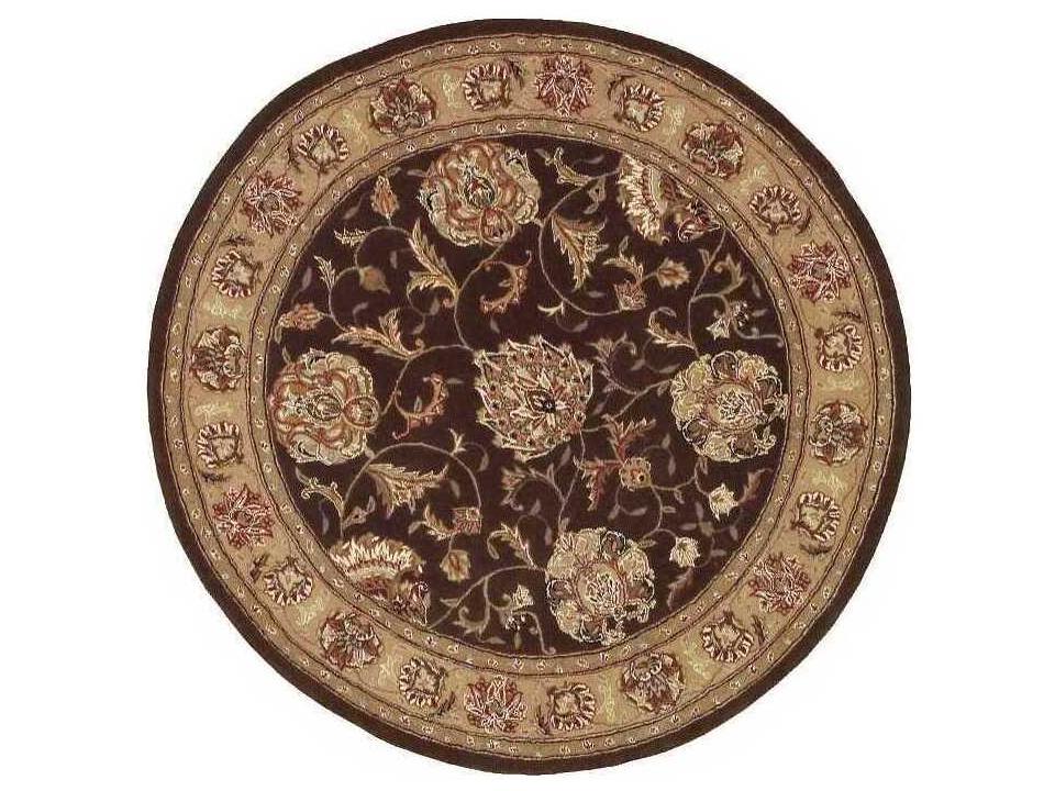 2000 4-Foot Round Hand Tufted Wool and Silk Bordered Area Rug in Brown