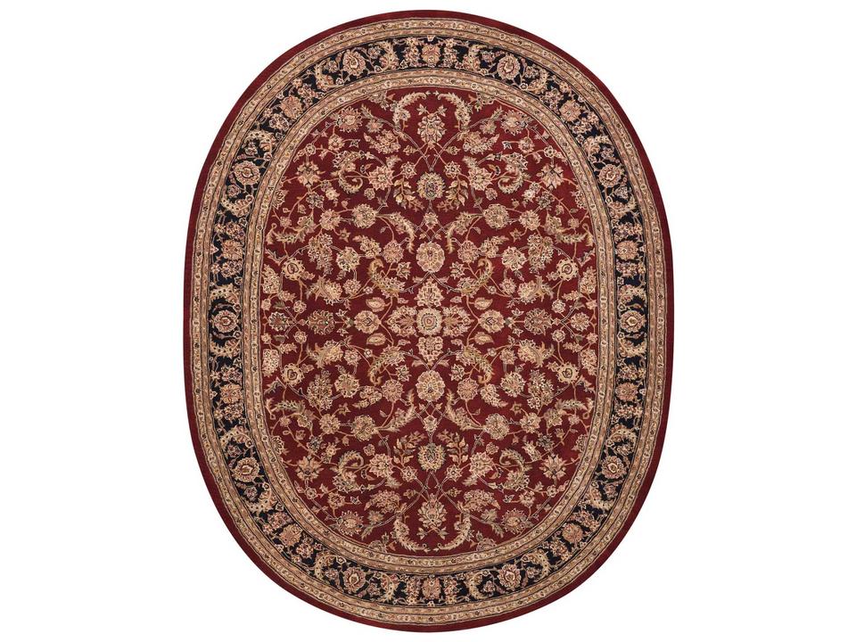 2000 Floral Bordered Wool Silk Area Rug in Burgundy Oval