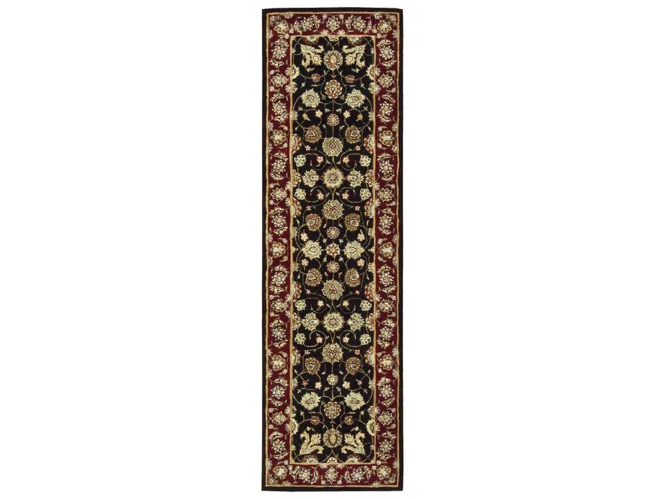 2000 Black Bordered Runner Area Rug with Wool and Silk