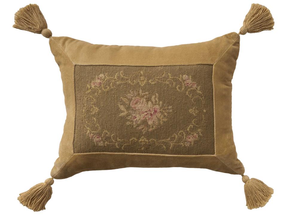 Mina Victory Vintage Oval Floral Border Decorative Pillow in Olive