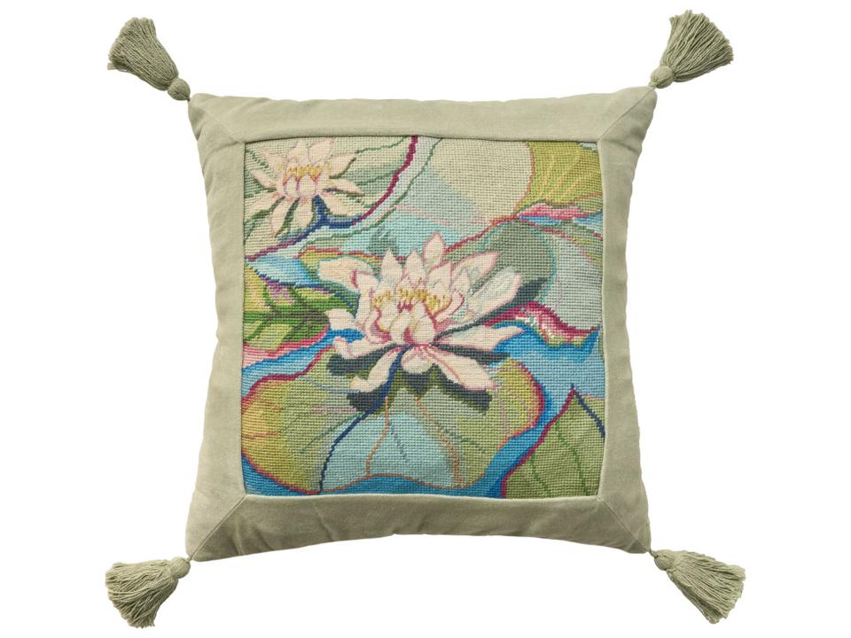 Mina Victory Vintage Lotus 19 Inch Square Blue Throw Pillow