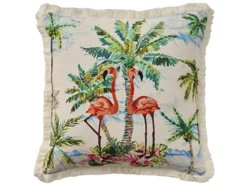 Mina Victory Coastal Flamingos Embroidered Decorative Pillow Multicolor