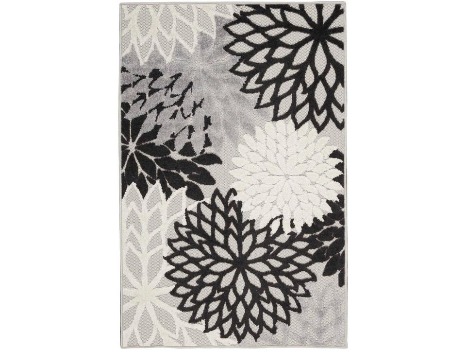 Aloha Floral Rectangle Indoor Outdoor Area Rug in Black and White