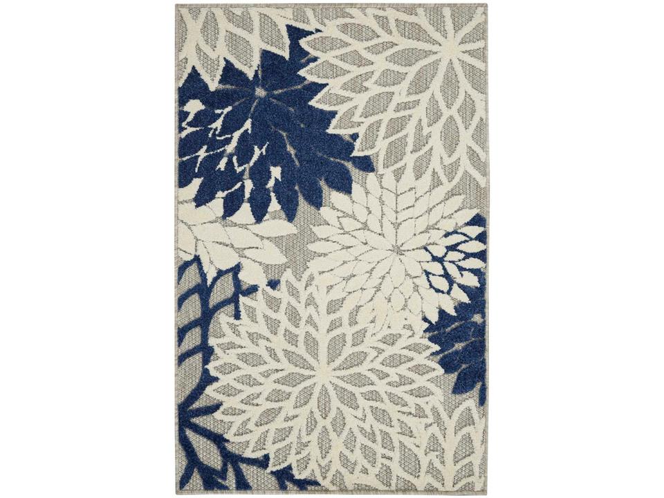 Aloha ALH05 Floral Indoor Outdoor Area Rug in Ivory and Navy Rectangle