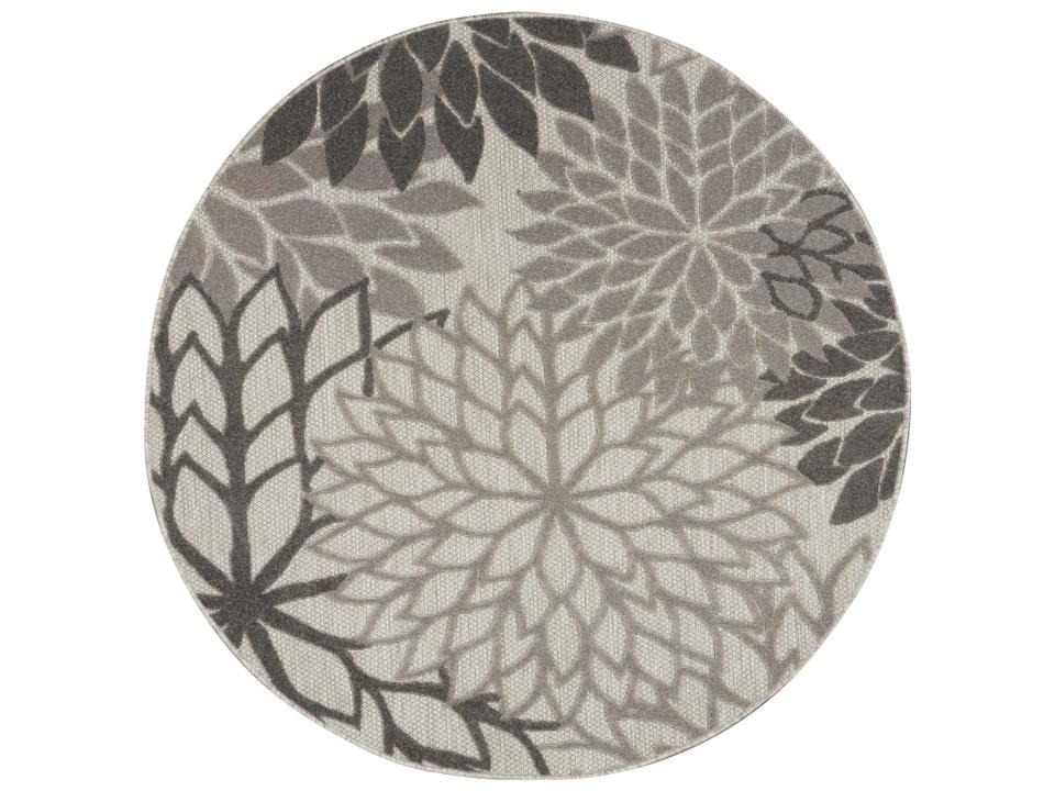 Aloha 5'3 Round Indoor Outdoor Area Rug Silver Grey Floral Pattern