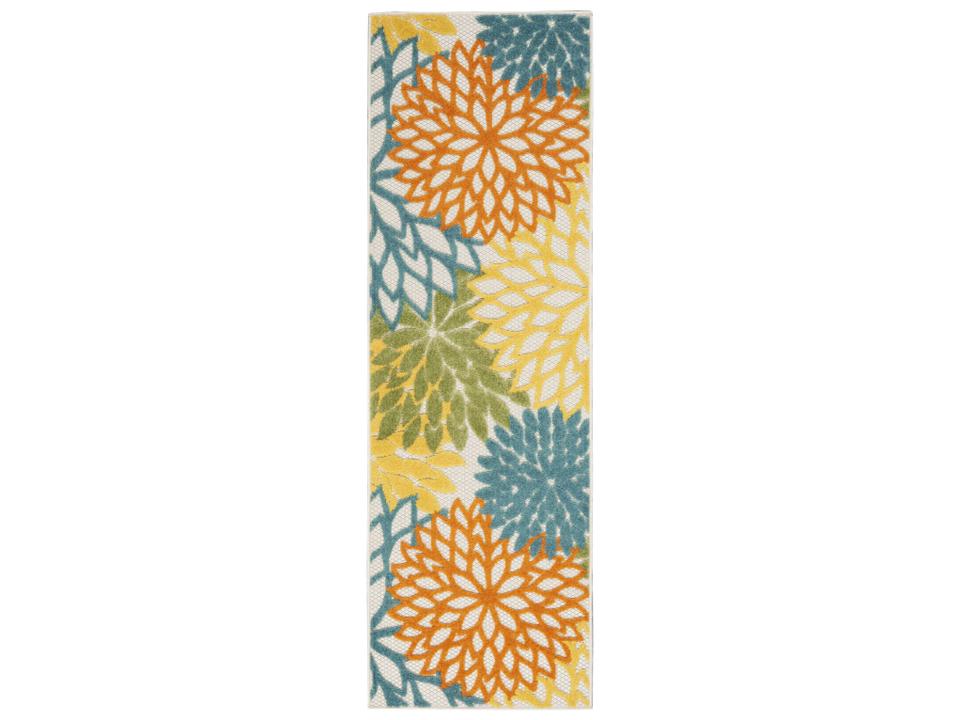 Aloha ALH05 Tropical Floral Indoor Outdoor Runner Rug in Turquoise Multi