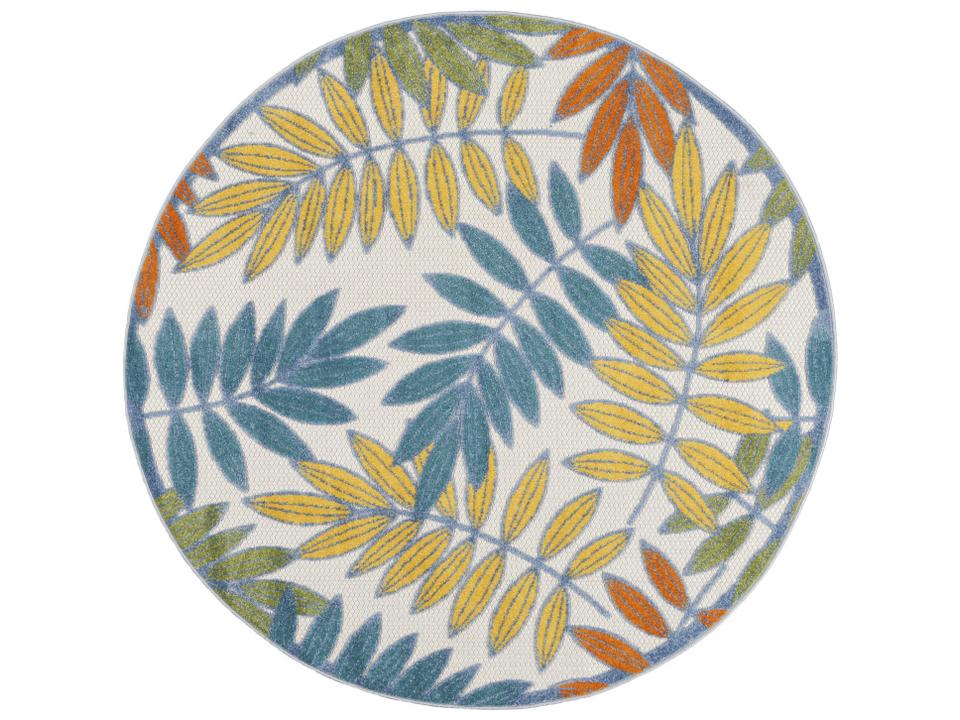 Aloha ALH18 Ivory Multi Floral Indoor Outdoor Round Area Rug