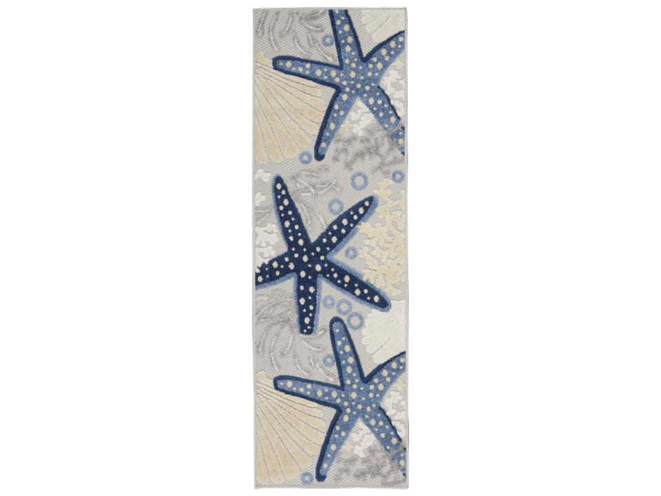 Aloha Collection Coastal Indoor Outdoor Runner in Blue Grey