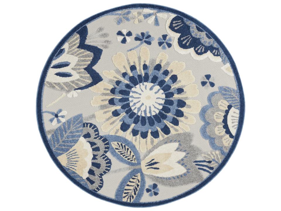 Aloha ALH25 Round Indoor Outdoor Area Rug in Blue Grey 4 Foot